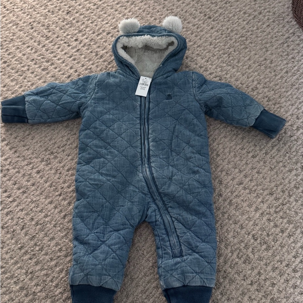 Baby Quilted Denim Cozy One-Piece - Picture 3 of 5